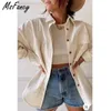 Msfancy Camicia di velluto a coste Cappotto Donna Bianca Manica lunga Monopetto Mujer Giacca vintage Streetwear 211025