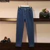 XL-5XL Stor storlek Kvinnors brett ben jeans vår sommar plus lös avslappnad hög midja denim pants 210514