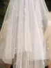 Vit Soft Tulle Two-Layer Bridal Waltz Veil Ivory Pearls Bröllop Nya Bröllop Tillbehör X0726