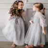 Sommarflicka Party Dress Light Gray Princess Bröllop Blomma Piano Prestanda Kläder E2545 210610