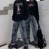 AOLAMEGS Calça Jeans Homens Casual Impressão Baggy Homme Coreano Retro Largo Perna Anime Denim Calças Mulheres Harajuku Hip Hop Calças 211108