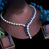 CWWZircons luxe vert cubique zircone goutte d'eau collier boucles d'oreilles ensembles de bijoux pour les mariées fête robe de mariée accessoires T544 H1022