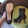 Brązowy 100mm High Heel Bold Chunky Platform Buty Calfskin Skórzane Buty Kostki Buty Stiletto Obcasy Square Palec Booty Luksusowe Projektanci