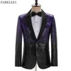 Snygg lila svart sequin tuxedo blazer män märke lape en knapp kostymjacka manlig party scen prom coustume homme 210522