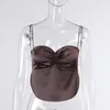 Kvinnor Ruched Satin Backless Y2K Brown Crop Top Sexig Halter Cami s Tees Streetwear Fashion Spaghetti Strap Party 210517