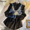 Neploe Ropa de Mujerデニムベストハイストリートスーツ女性春ファッションホワイトシャツドレス長袖ツーピースセット女性210422