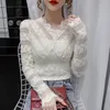 Fashion V-neck White Shirts and Blouses Spring Lace Blouse Women Elegant Shirt Ladies Tops Hollow Sexy Blusas 12626 210417