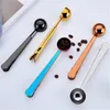 Coffee Scoop with Seal Clip Stainless Steel Tea Measuring Spoon Tools 2 in 1 Kitchen Supply Multicolor Silver Gold KDJK2104