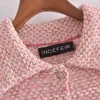 BBWM Za Anglia Styl Sweet Vintage Plaid Pink Casual Tweed Z Długim Rękawem Blazers Wiosna Kobiety Biuro Moda Nosić 210520