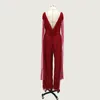 Kvinnors jumpsuits Rompers Sequined Fringed Jumpsuit For Women Sexig Deep V-Neck Långärmad Kvinnlig vin röd 2021 Spring Summ2341