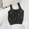 Cute Sweet Knitted Summer Women Tank Tops Casual Floral Embroidery Sleeveless Lady Crop Top W128 210526