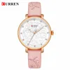 Top Brand Curren Kvinnor Klockor Rosa Läder Armbandsur med Rhinestone Ladies Klocka Mode Luxury Quartz Watch Relogio Feminino Q0524