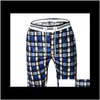 Spodenki Odzież Odzież Drop Dostawa 2021 Mężczyzna Letni Casual Bawełna i Pięć Pants Slim Linen Beach Plaid Print Pant 6Bdex