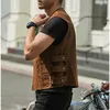 Men Fashion Motorcycle Leather Buckles Vest Cool Clubwear Vintage Punk Jacket Autumn Solid Color Plus Size Mens Clothing 210925