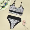 Sexig leopard patchwork bikini kvinnor hög midja baddräkt kvinnlig två bit set brasilianska baddräkt kostym beachwear 210521