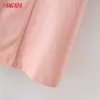 Tangada Summer女性ピンクのドレスVネック半袖レディースミニローブDA188 210609