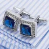 Mens Jewelry French Suit Shirt Cufflinks Sea Blue Crystal Cuff links Buttons Lawyer Gemelos Father's day Gift Cufflink Dad Cuffs