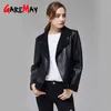 Autumn Pu Faux Leather Jacket Women Turn-down Collar Zipper Slim Short Biker Jackets Coat Female Streetwear Outwear Tops 210428