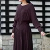 Johnature Chinese Style Women Dress Button Vintage Robes Spring High Waist Long Sleeve O-Neck Cotton Soft Maxi Dress 210521