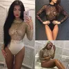 Elegant Goud Zwart Lange Mouw Sexy Bodysuit Dames Jumpsuit Glitter Romper Bodyconwomen Overalls Skinny Bodysuits 210517