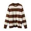 PUWD Leuke Meisjes O Neck Striped Sweaters Pullover Katoen Herfst Mode Dames Y2K Losse Knitwear Vintage Vrouwen Chic 211215