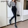 Frühling Herbst Mode Feste Schwarze Dünne Hohe Taille Bleistift Hosen Frauen Zipper Ganzkörperansicht Schlanke Damen Jeans 210601