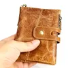 Cartera corta para hombre con cadena antirrobo cuero genuino Retro Crazy Horse Money Card monedero titular para hombre