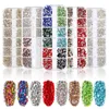 12 Grids Crystals Glass AB Nail Art Diamonds Mixed Style DIY Design Glitter Flat Back Round Nails Rhinestones with Storage Organizer Box