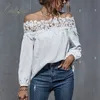 Été Femmes Off Épaule Chemise À Manches Longues Slash Cou Blanc Dentelle Crochet Sexy Beach Blouse Tops 210415