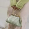 Blanka minihandväskor i äkta läder avokadogrönt krokodilmönster handväska metallhandtag retro läderväska med clips Högkvalitativ damväska