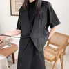 [EAM] Women Black Asymmetrical Bandage Big Size Loose Fit Vest V-collar Sleeveless Fashion Spring Autumn 1DD5901 21512