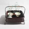 Storage Baskets Hand Woven Bamboo Basket Portable Retro Tea Set Household Daily Small Objects Storages Furnishings