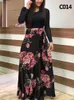 2020New Duży Rozmiar Wiosna Jesień Hohemia Kobiety Midi Drkasual Patchwork Perti Maxi Sukienki Elegancka Tunika Boho Party Vestidos X0529