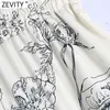 Zevity Women Vintage Ink Flower Print Wide Leg Pants Pajama Female Chic Elastic Waist Pockets Casual Long Trousers P982 210603
