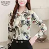 Silk Shirts Women Blouses Fashion Autumn Long Sleeve Shirt Tops Rose Floral Print Blouse Plus Size S-4XL Blusas 10725 210508