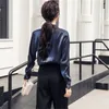Niebieski design Wiosna V-Neck Satin Plus Size Kobiety Notoszone Solid Solid CHIC Full Sleeved CrInge Office Lady Shirts 210421