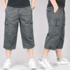 Été hommes décontracté coton Cargo Shorts salopette longue longueur multi-poches culottes chaudes militaire Capri pantalon mâle pantacourt P0806