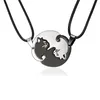 Mode Dierhanger Zwart Witte kat Stiksel Ketting Simple Vriendschap Gift Hartvorm Goud Wit schattig paar sieraden Kettingen