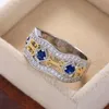 Anneaux de mariage Huitan Vintage magnifique bague femme brillant bleu CZ pierre WifeMother cadeau d'anniversaire grand Antique Anillos4961465