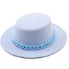 Chapeaux à large bord femmes laine feutre blanc Fedoras pour fête de mariage porc tarte Fedora chapeau disquette Triby Base Elob22