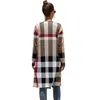 Kadın Örmek Tees 2021 Sonbahar Kış Ekose İnce Örme Uzun Hırka Kadınlar Kol Artı Boyutu Vintage Hırka Kadın Örgü Ceket