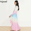Yojoceli elegant v neck floor-length dres Summer casual sweet tassel gradient female vestidos 210609
