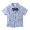 Odzież dla chłopców Baby Bow Ustaw Urodziny Formalny garnitur Summer Urodzony Ubrania Błękitna Koszula Top + Suspender Spodnie Outfits 210429