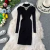 Gaganight Frauen Perlen Party Mini Kurzes Kleid Solide Strick Langarm Bodycon Kleider Weibliche Chic Mode Koreanische Vestidos 210519