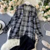 LY VAREY LIN Summer Autumn Casual Two Piece Set Long Sleeve Plaid Grey Overcoats Spaghetti Strap Slim Black Solid Dress 210526