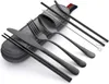 7PCS Dinnerware Set Travel Bestick Set Reusable Silverware With Metal Straw Spoon Fork Chopsticks Kökstillbehör med Case 211012