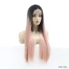 12~26 inches Long Synthetic Lace Front Wigs Silky Straight Black Pink Mix Color Simulation Human Hair Wig 1808131BT5507