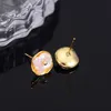 Stud Shineland Barok Natural Pearl Gold Color Circle Kolczyki dla kobiet metalowe mody vintage biżuteria Wysoka jakość 2021 Prezent