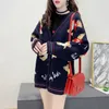 Höst Vinter Varma Kvinnor Sweaters Perint Cartoon Korean Clothing V Neck Fashion College Style Knitwear Plus Size Sweater 210427