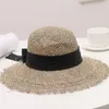 Sommar kvinnor ihålig strå hatt andlig strand solskydd keps utomhus semester eleganta kepsar solida färg breda rand topp hattar